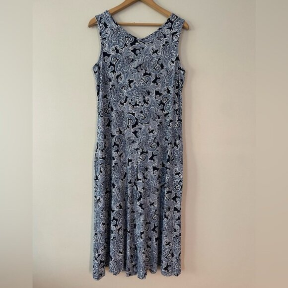 New Kim & Co Blue White Paisley Sleeveless Gaucho Jumpsuit Size Large bin 4D - Picture 4 of 5